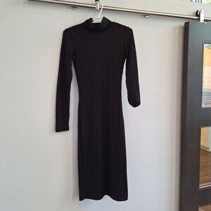 H&M Black Ribbed Knit Midi Dress – Size XS